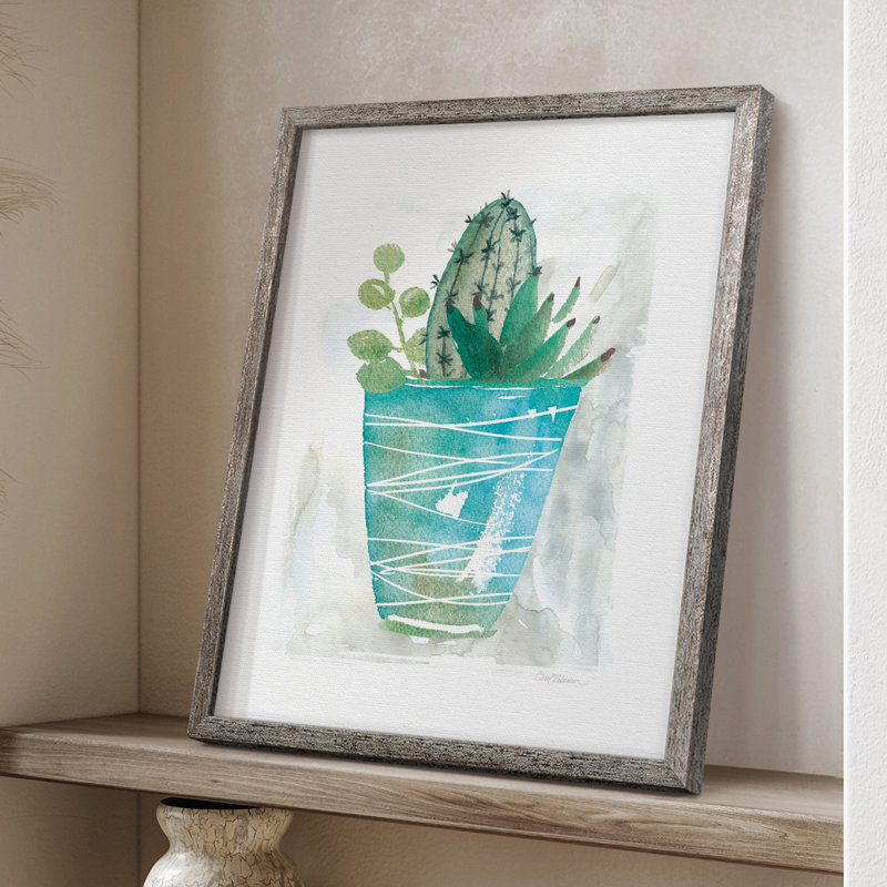 Summer Cactus, reproduction encadrée - bois massif, H 21 po x l 17 po
