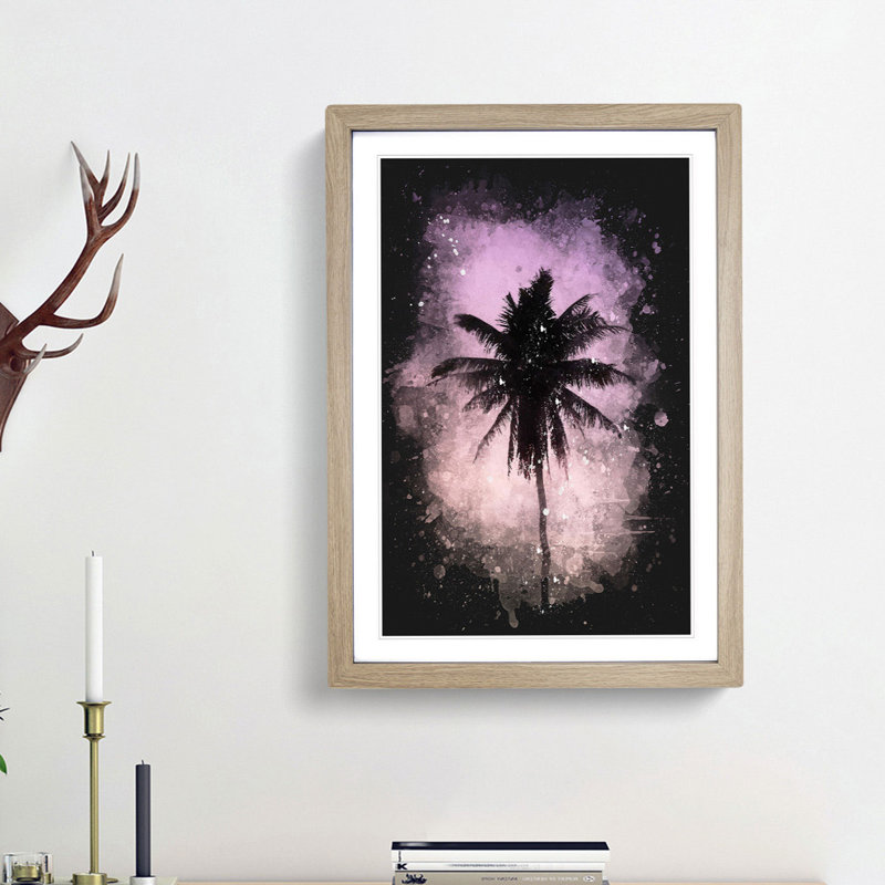Summer Palm Tree - Framed Print, 63cm H x 45cm W x 2cm D, Oak Framed