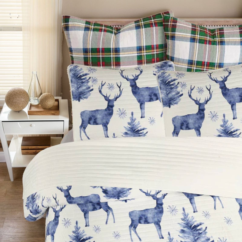 Marcielo Lightweight All Season Reversible Comforter Quilt Set with Shams, Blue/White, King Quilt + 2 Shams