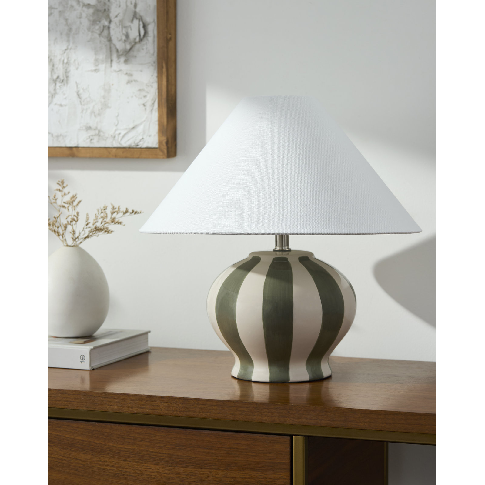 Ceramic Table Lamp, Gray/White
