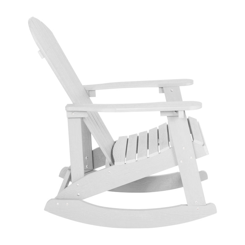 Baltazar All-Weather Poly Resin Wood Adirondack Rocking Chairs with Side Table, White