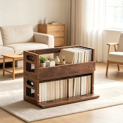 2 Set Retro CD Holder Metal & Wood Vintage Display Rack