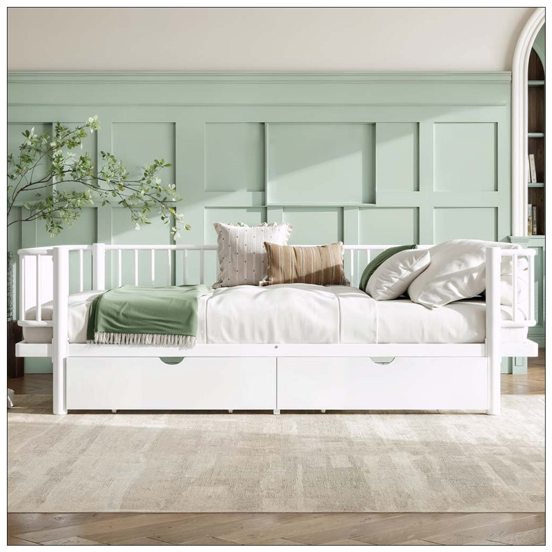 Lit plateforme avec tiroirs de rangement, Queen, Light White