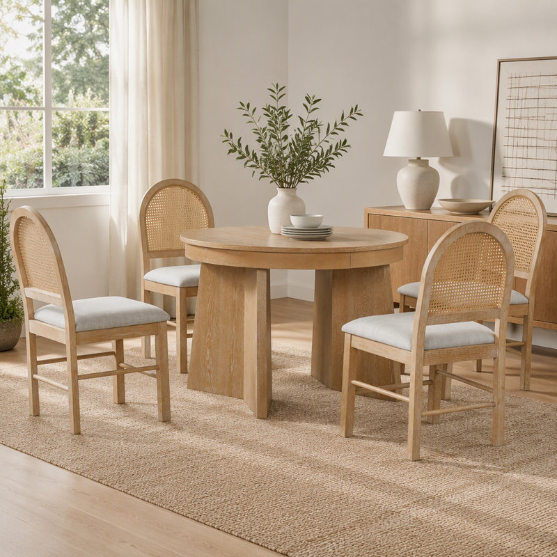Ensemble de table de salle à manger extensible rétro 5 pièces avec 4 chaises rembourrées Retro