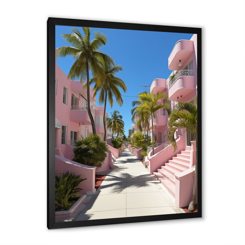 Calarco Miami Pink House I, reproduction d'art sur toile, H 20 po x l 12 po x P 1 po, Cadre photo noir