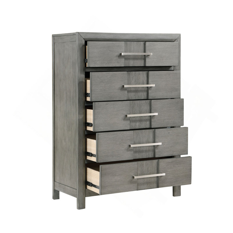 Modern Style 5-Drawer Chest Made With Wood, Grey