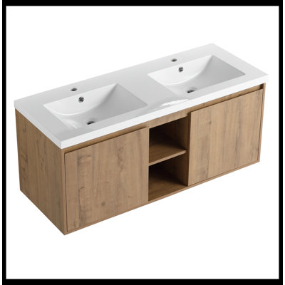 48" Wall Mounted Bathroom Vanity With Double Sink, Soft Closing Door Hinge
