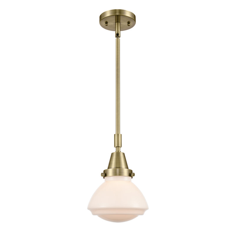 Luminaire suspendu en forme de cloche à 1 lumière Caille, Laiton antique, Blanc mat, Ampoule non incluse