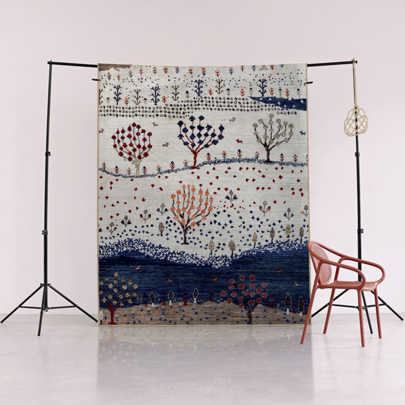 Tapis décoratif bleu et beige à motif d'automne, Tapis de couloir 2 pi 8 po x 7 pi 11 po