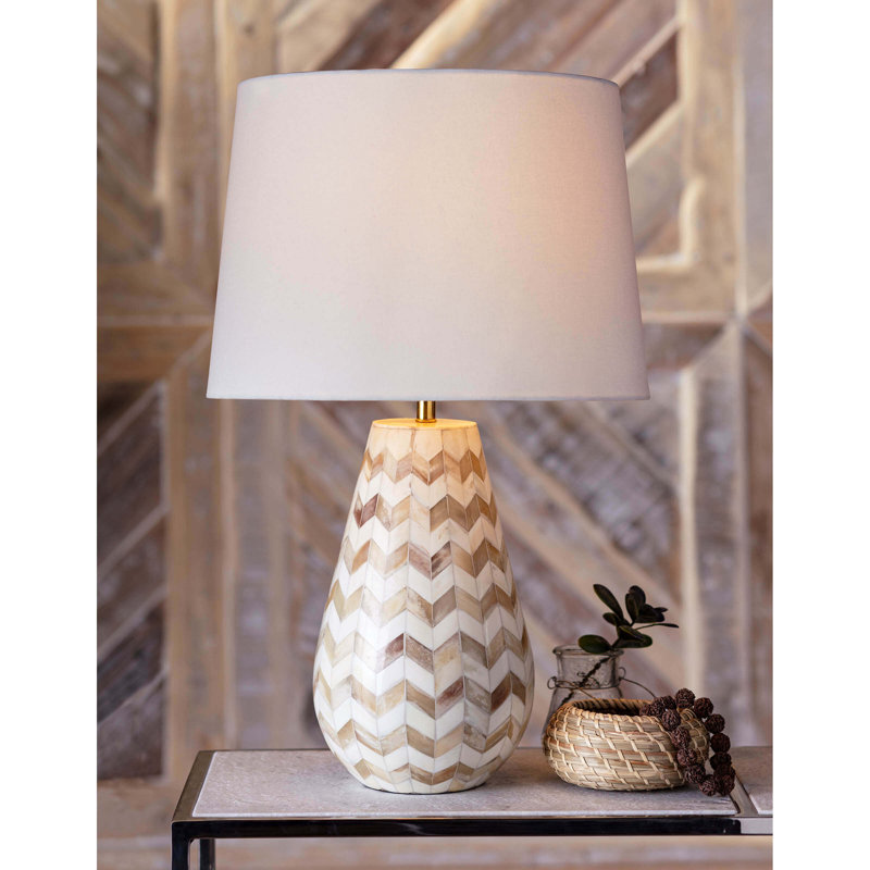 Cassia Chevron Table Lamp, Brown Genuine Leather