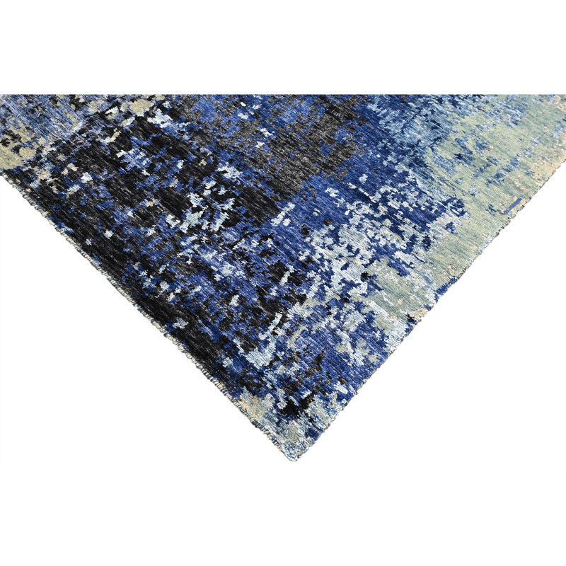 High-Quality Hand-Knotted Beige And Blue Area Rug, Rectangle 6' x 9'