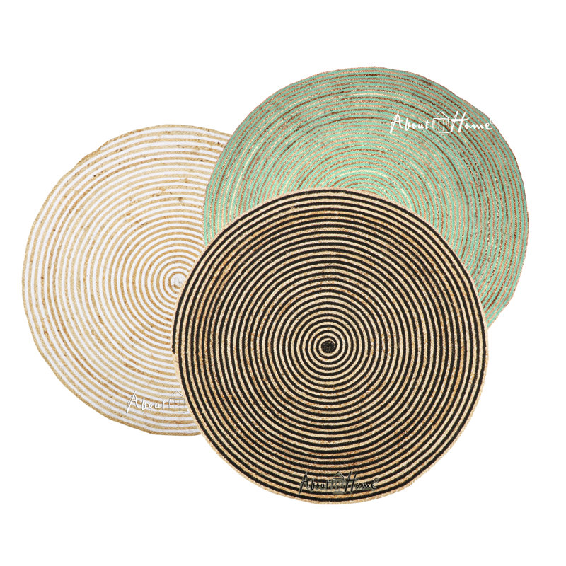 Round Striped Hand Woven Indoor / Outdoor Area Rug, Round 90cm