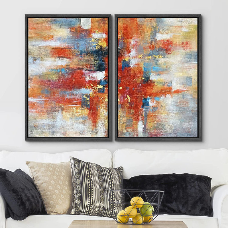 «Grunge Abstract Paint Effect Vibrant Red Graffiti Stroke Collage», reproduction sur toile 2 pièces