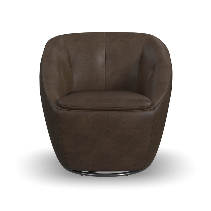 Mechtildis Upholstered Swivel Barrel Chair, Brown Leather Match