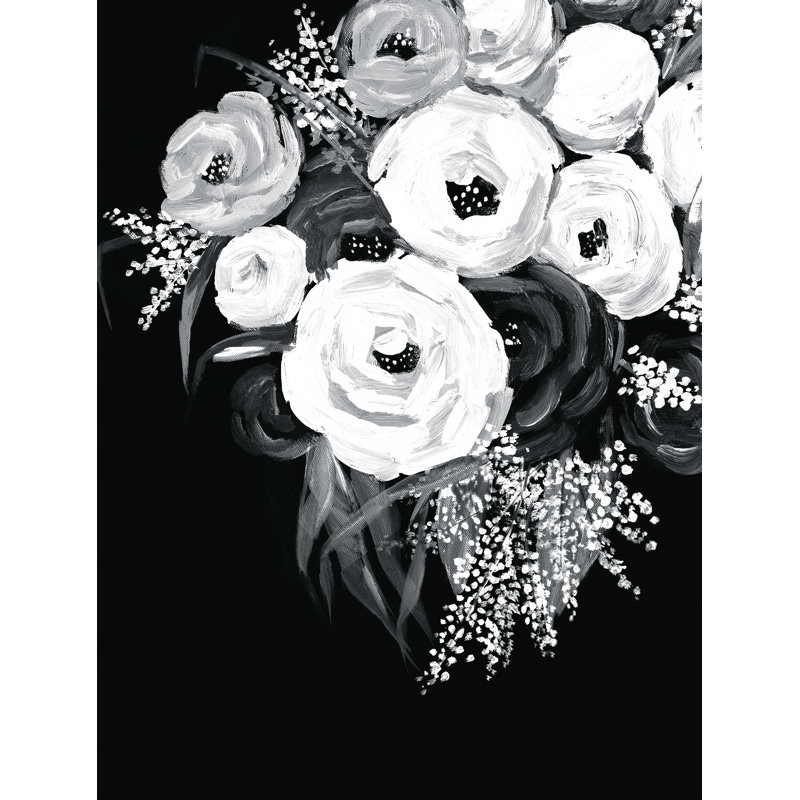Motif floral noir et blanc, H 24 po x l 18 po