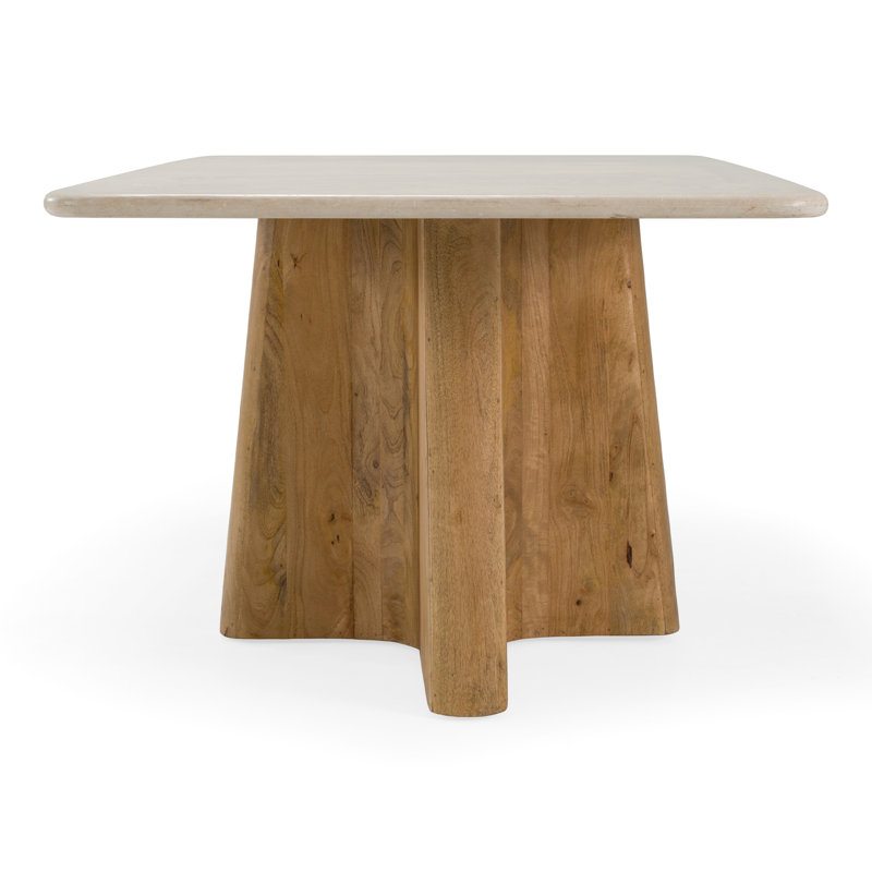Harley - Table de salle à manger rectangulaire moderne en marbre crème et bois de manguier