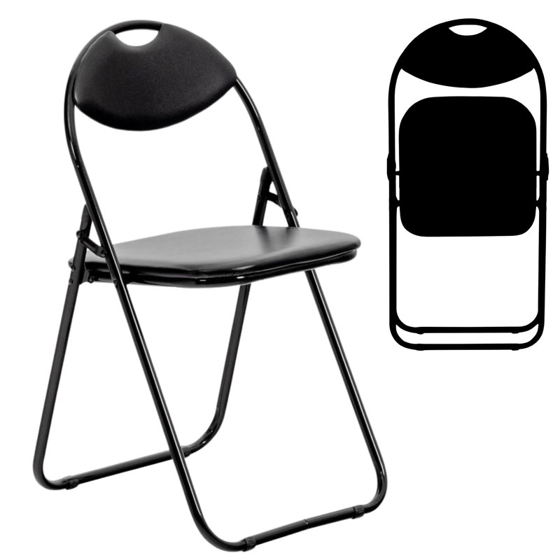 Vittorio Faux Leather Stackable Folding Chair Folding Chair Set, Black