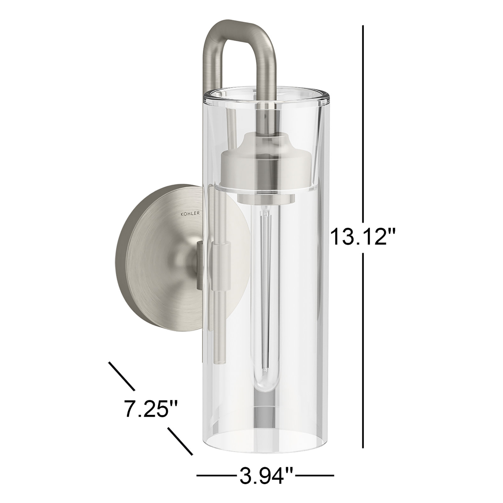 Purist Single Light Armed Sconce, Brushed Nickel