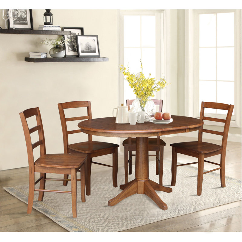 Distressed Oak Solid Wood Extendable Dining Set with Ladderback Chairs