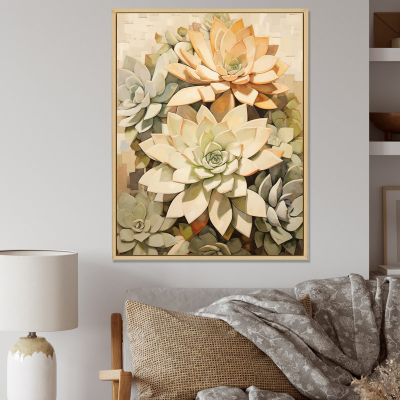 Beige plante grasse douce V, Cadre naturel flottant, H 40 po x l 30 po x P 1,5 po