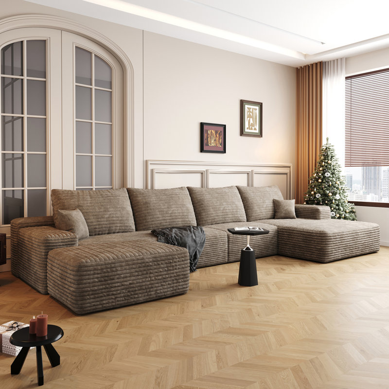 Canapé modulaire rembourré en tissu désossé de style moderne minimaliste pour le salon, canapé d'angle à siège profond, aucun assemblage requis