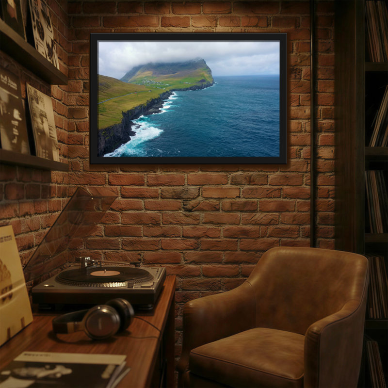 Paysage et nature Cliffside Ocean Waves Paysage de montagne Ciel nuageux Green Hills, H 12 po x l 18 po