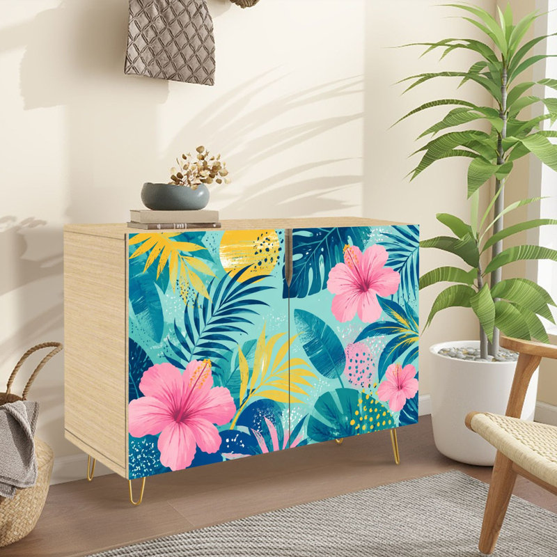 Buffet avec fleurs tropicales Mid-Century Modern Art
