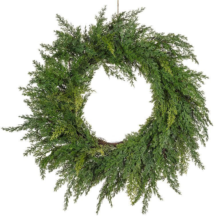 Couronne de cèdre réaliste - verdure à feuilles persistantes, décoration de porte d'entrée, de mur et de manteau de cheminée intemporelle pour un accueil saisonnier chaleureux