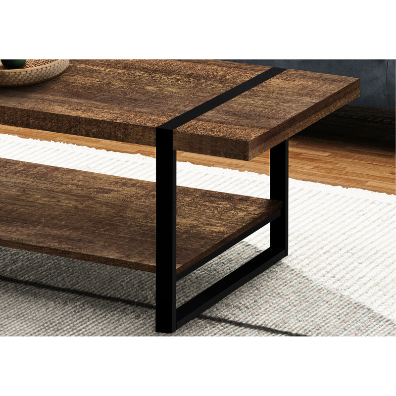 Meuble de table rectangulaire brun - L 48 po, pieds en métal noir, style moderne, cadre de conception de tablette supplémentaire, rangement supplémentaire contemporain