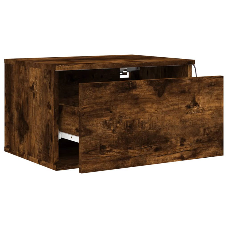 Brayle 50cm W Engineered Wood Bedside Table, Smoked Oak