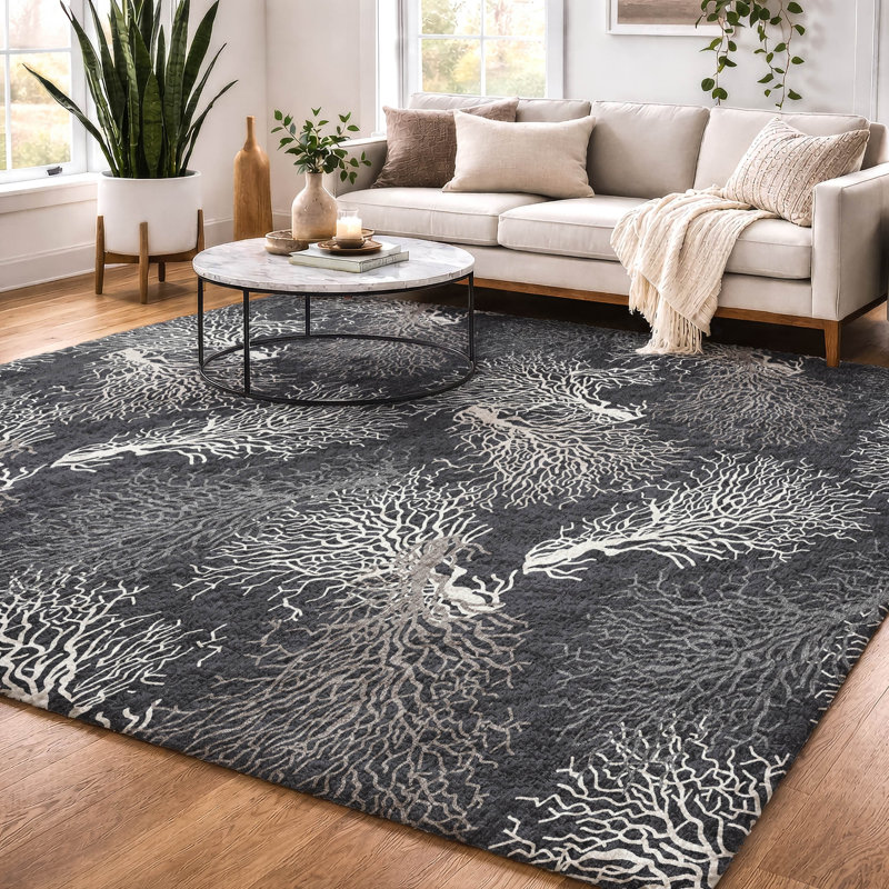 Tapis corail à poils longs de qualité supérieure lavable à la machine ADS182, Minuit minuit, 9 pi x 12 pi