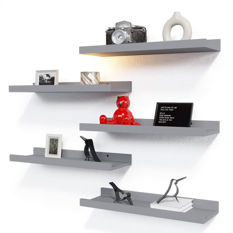 5 Set Floating Wall Mounted Shelves, Shelves For Wall Decor, Modern Picture Ledge Shelf With Lip For Storage, Nursery, Bedroom, Living Room, Bathroom