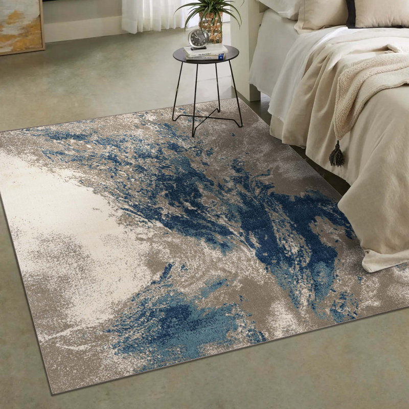 Tapis abstrait bleu / brun Alayia, Rectangle 8 pi x 10 pi