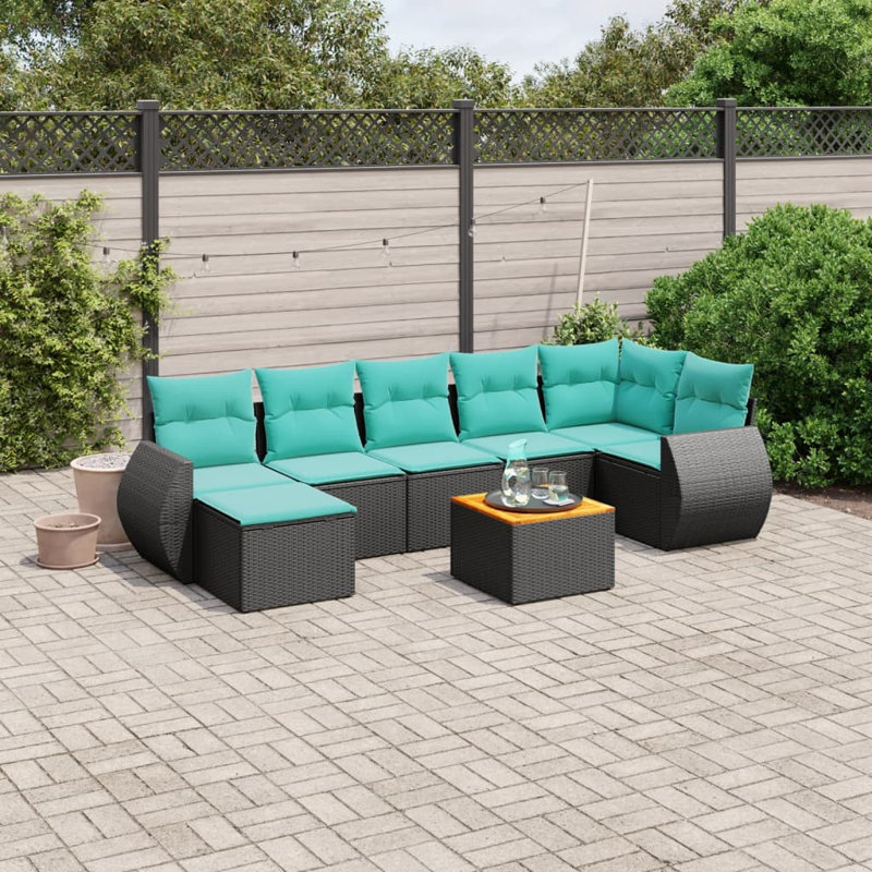  Ensemble de canapé de patio 8 pièces avec coussins en rotin de polyester noir