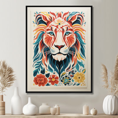 Lion multicolore, art mural lion