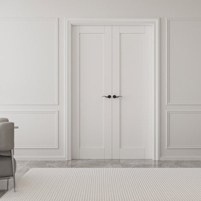 Panelled French Door Interior Solid Double Bathroom Pantry Door With Hardware Kit / Handles