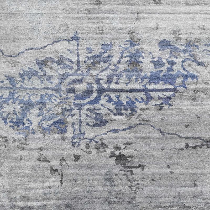 Tapis contemporain gris / bleu, Carré 7 pi