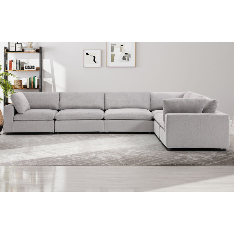 Canapé modulaire rembourré avec coussins Nuccio, Gris clair
