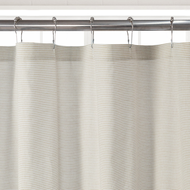 Rideau de douche 100% coton rayé à boutonnière, Beige