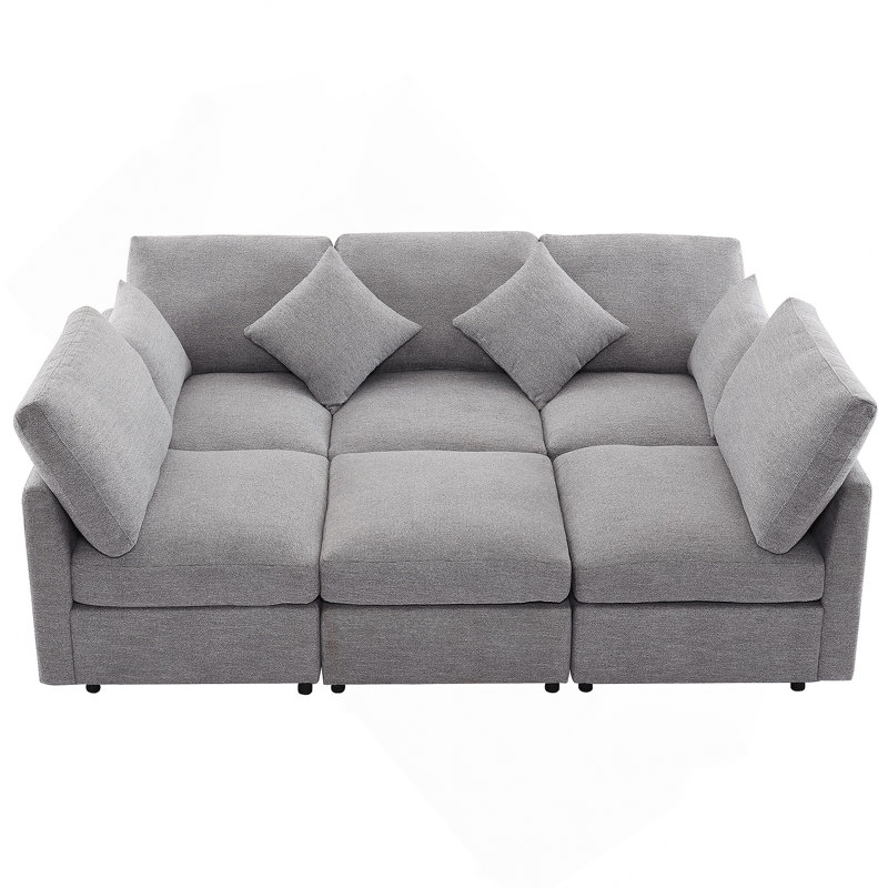 86,6 po Canapé modulaire Canapé modulaire en U Canapé-lit Canapé-lit en L avec repose-pieds mobile et deux ports USB pour le salon (ancien SKU: N719S001680R), gris clair
