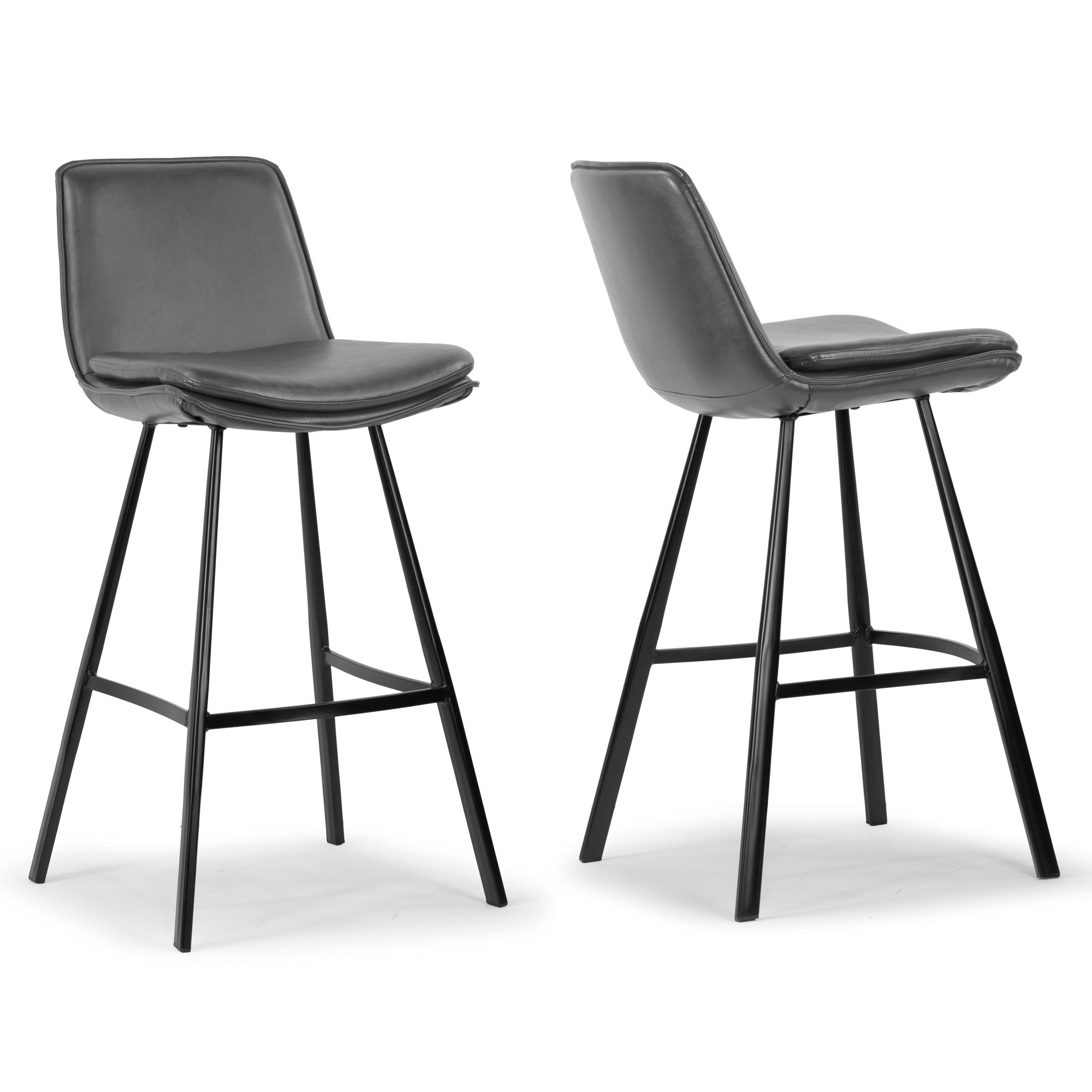 Set Of 2 Avalyn Gray Faux Leather Bar Stool With Black Metal Legs