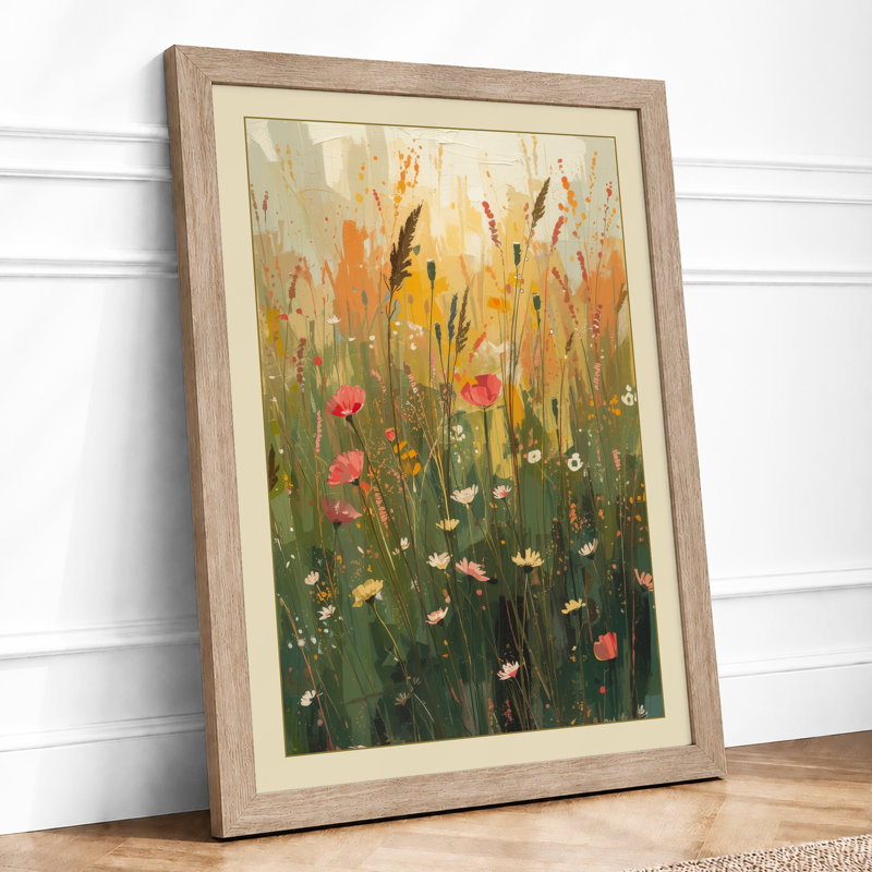 Wildflower Meadow Botanical - Framed Print, A2 - 59.4 x 42.0 cm, Oak