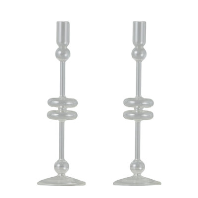 Tabletop Glass Candlestick - Set of 2 - 12"H - Clear