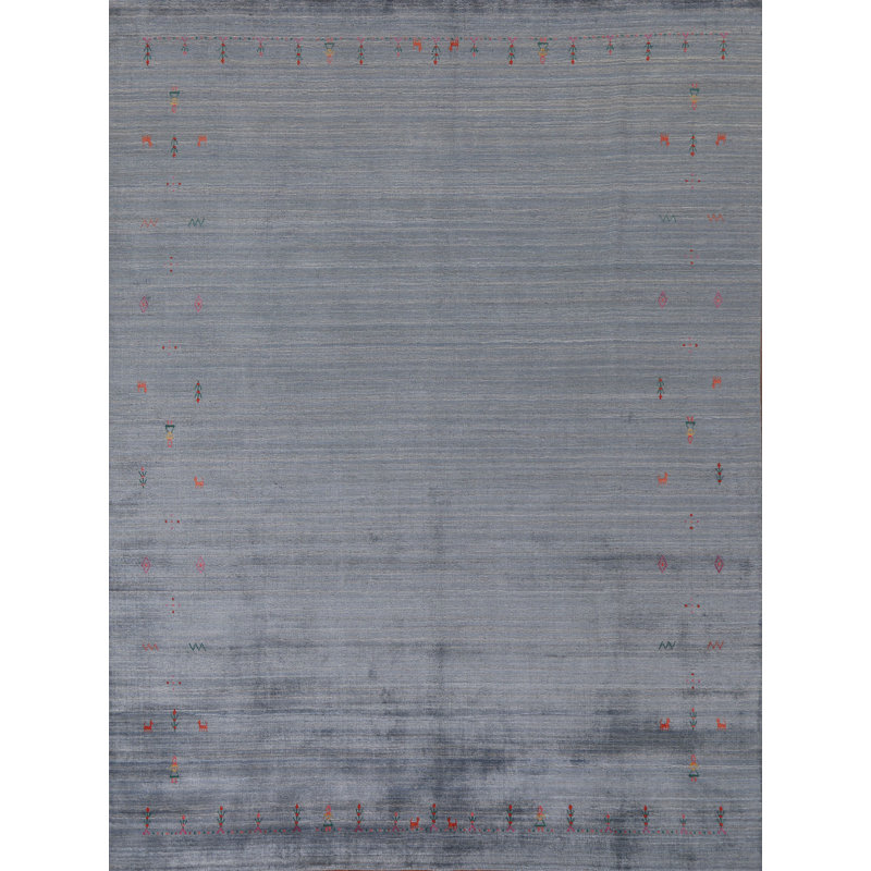 Tapis oriental bleu et gris à rayures Gabbeh 8 x 10