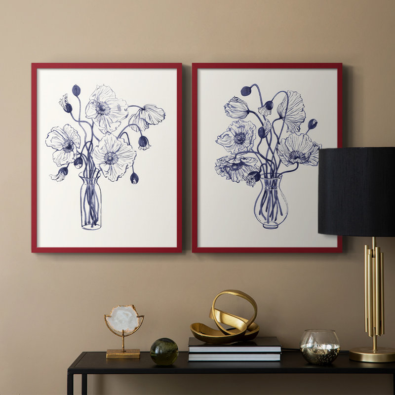 Impression coquelicots bleu marine I-Premium - prêt à accrocher - aucun clou requis - aucun clou requis, H 11 po x l 18 po