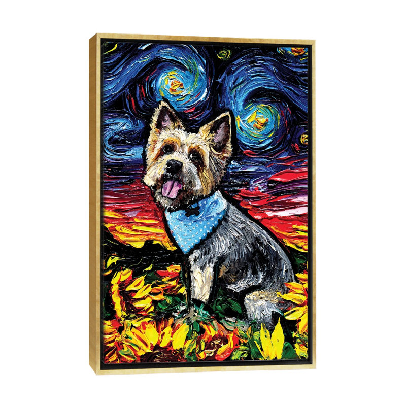 « Soyeuse Night » par aja Trèves, reproduction d’art, Pas de tapis, H 26 po x l 18 po x 1,5 po, Toile encadrée d'or