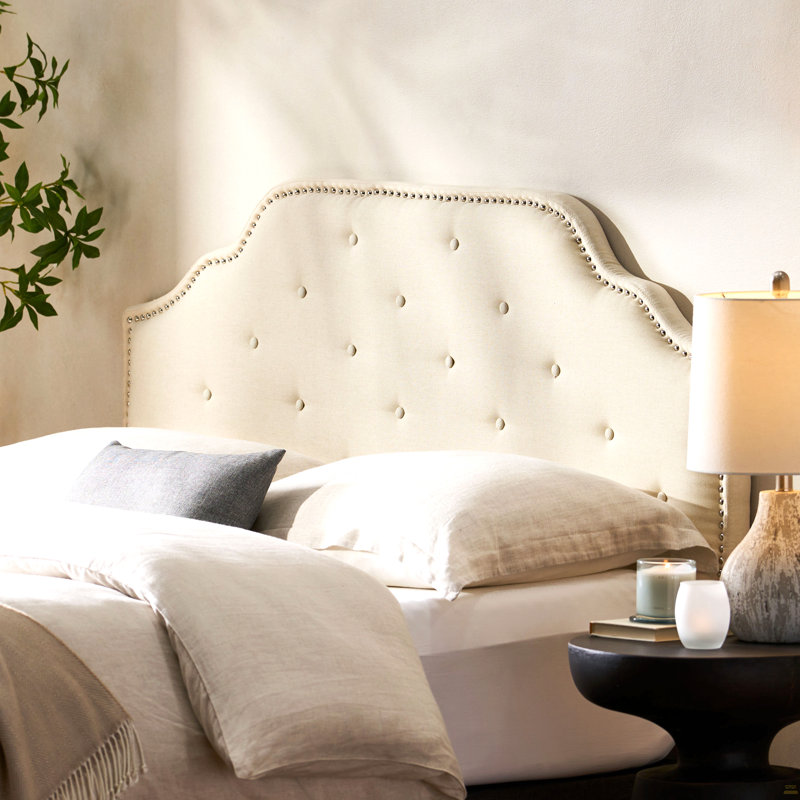 Tufted Upholstered Headboard Queen Size, Solid Wood Head Board With Durable Metal Legs, Beige