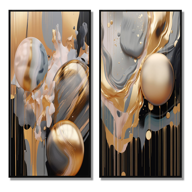 Or mystique Mûlange - ensemble de 2 décorations murales - formes abstraites imprimées pour la décoration intérieure