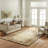 9x12 Ivory Hand-Knotted Wool Floral Border Solid Open Field Modern Contemporary Carpet Rug