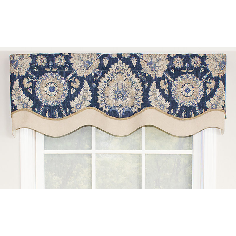 Floral Cotton Scalloped 50" Window Valance, Indigo